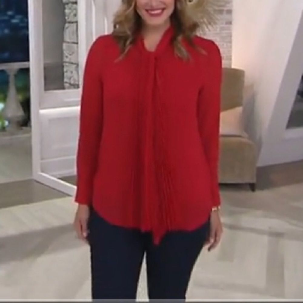 Dennis Basso Pleated Tie Blouse Tank Set